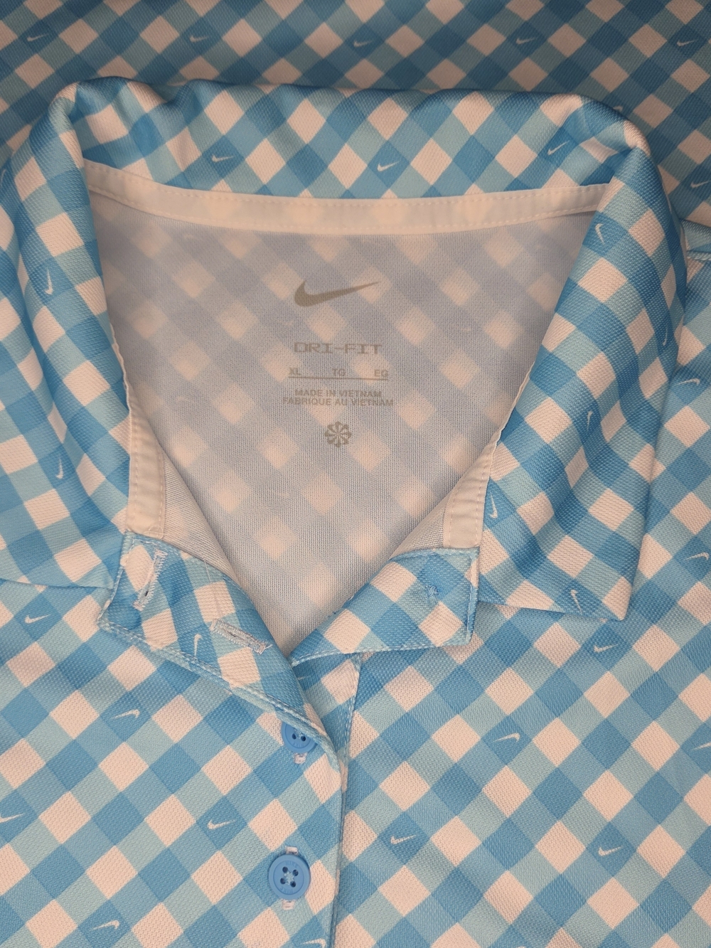 Nike Women’s Light Blue Check Dri-FIT Polo Golf Shirt Size XL
